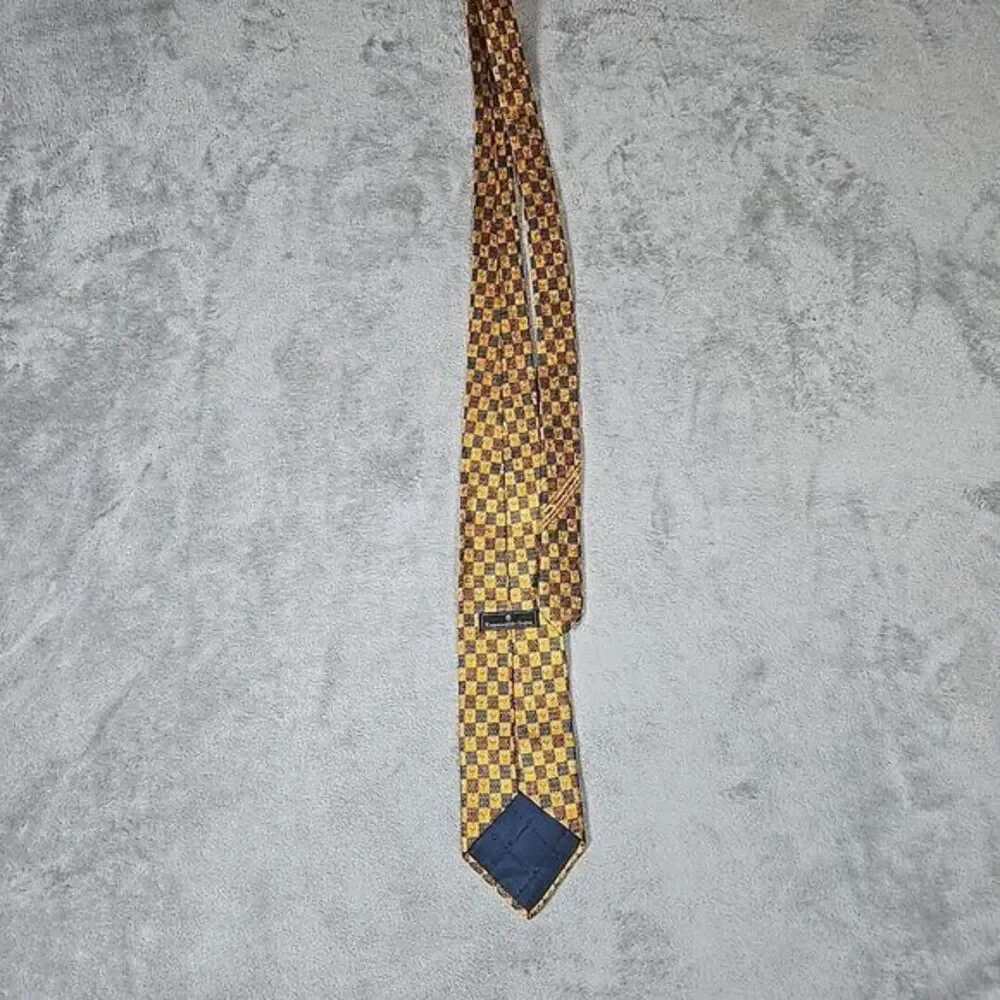 Ermenegildo Zegna Neck Tie‎ Mens Yellow Floral Check 100% Silk Made in Italy